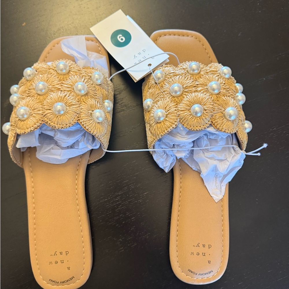 a new day Tan Pearl-Embellished Sandals